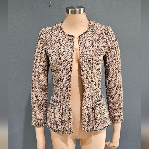 REBECCA TAYLOR Women Tweed Wool Blend Pink Multi Jacket 2 - Picture 6 of 10